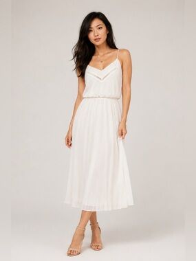Express Cream Midi Dress with Spaghetti Straps nwot pleated xs petite